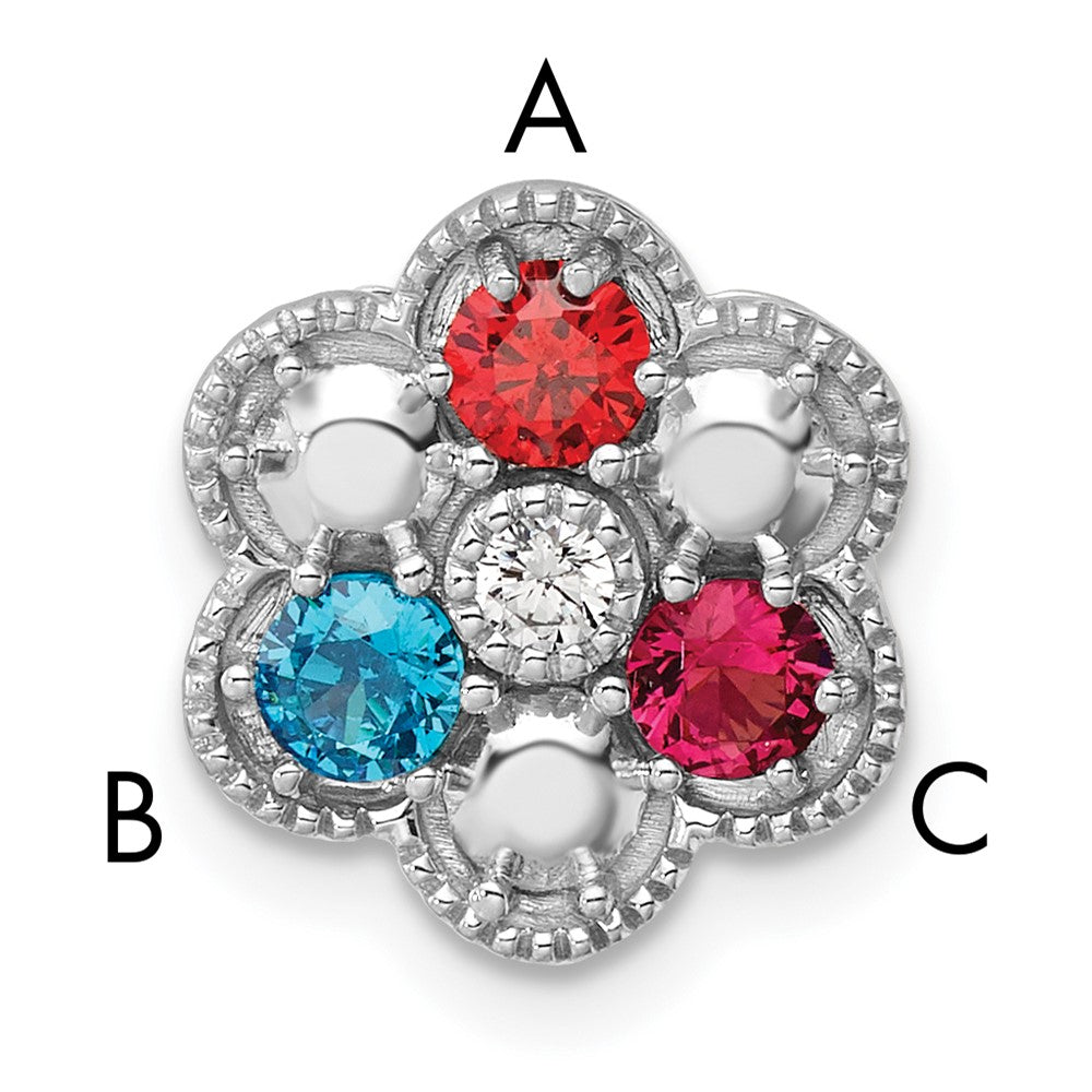 14K White Gold Diamond Flower 3 Genuine Birthstone Complete Chain Slide