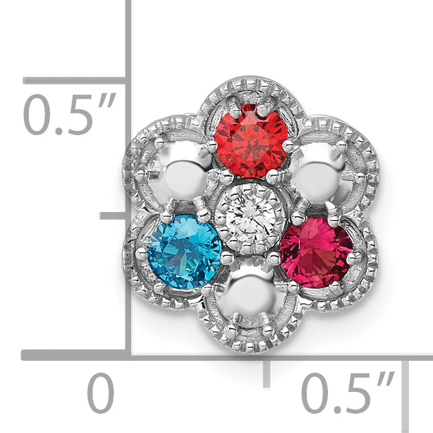 14K White Gold Diamond Flower 3 Synthetic Birthstone Complete Chain Slide