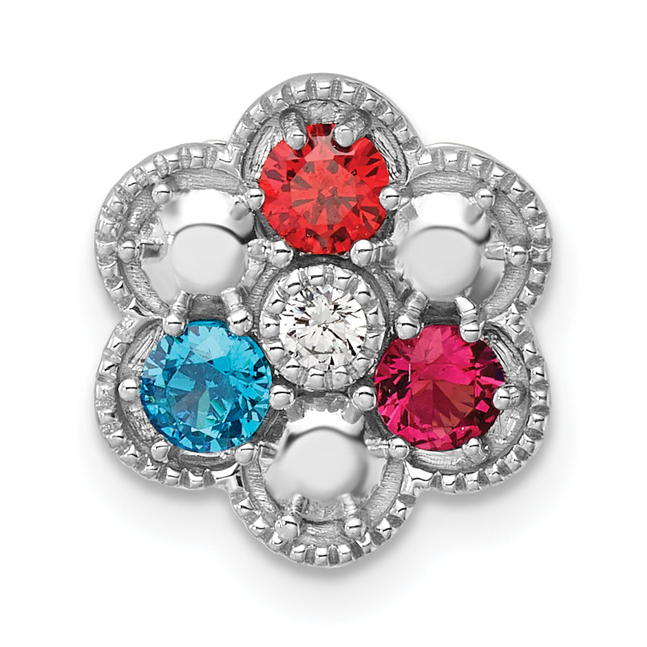 14K White Gold Diamond Flower 3 Genuine Birthstone Complete Chain Slide