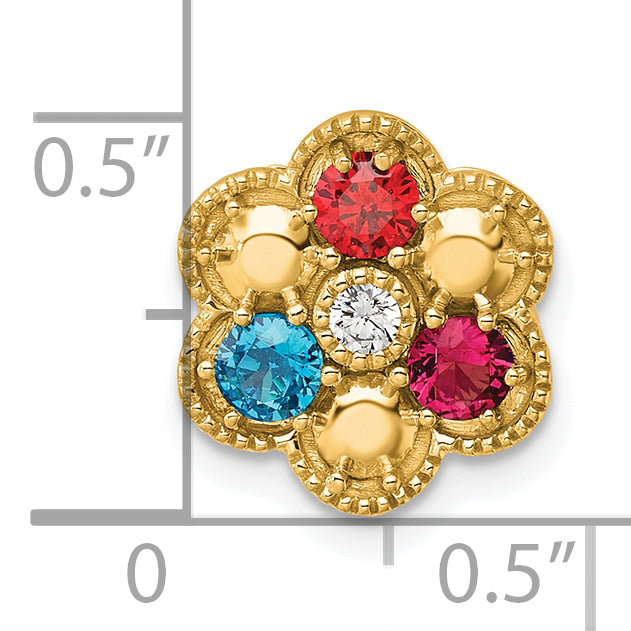 14K Yellow Gold Diamond Flower 3 Genuine Birthstone Complete Chain Slide