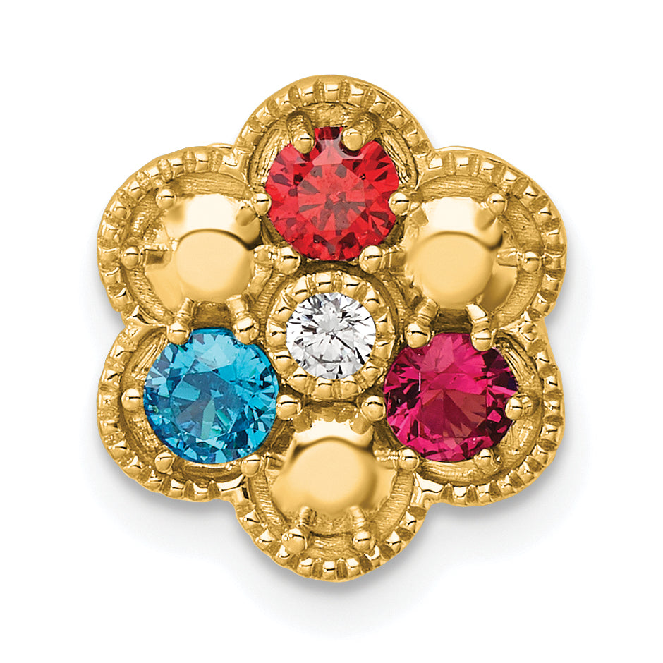 14K Yellow Gold Diamond Flower 3 Genuine Birthstone Complete Chain Slide