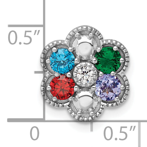 14K White Gold Diamond Flower 4 Synthetic Birthstone Complete Chain Slide