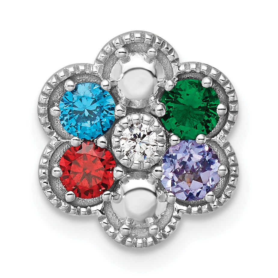 14K White Gold Diamond Flower 4 Genuine Birthstone Complete Chain Slide