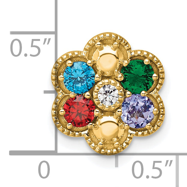 14K Yellow Gold Diamond Flower 4 Genuine Birthstone Complete Chain Slide