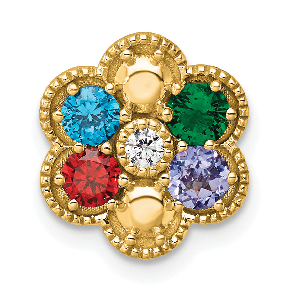 14K Yellow Gold Diamond Flower 4 Genuine Birthstone Complete Chain Slide