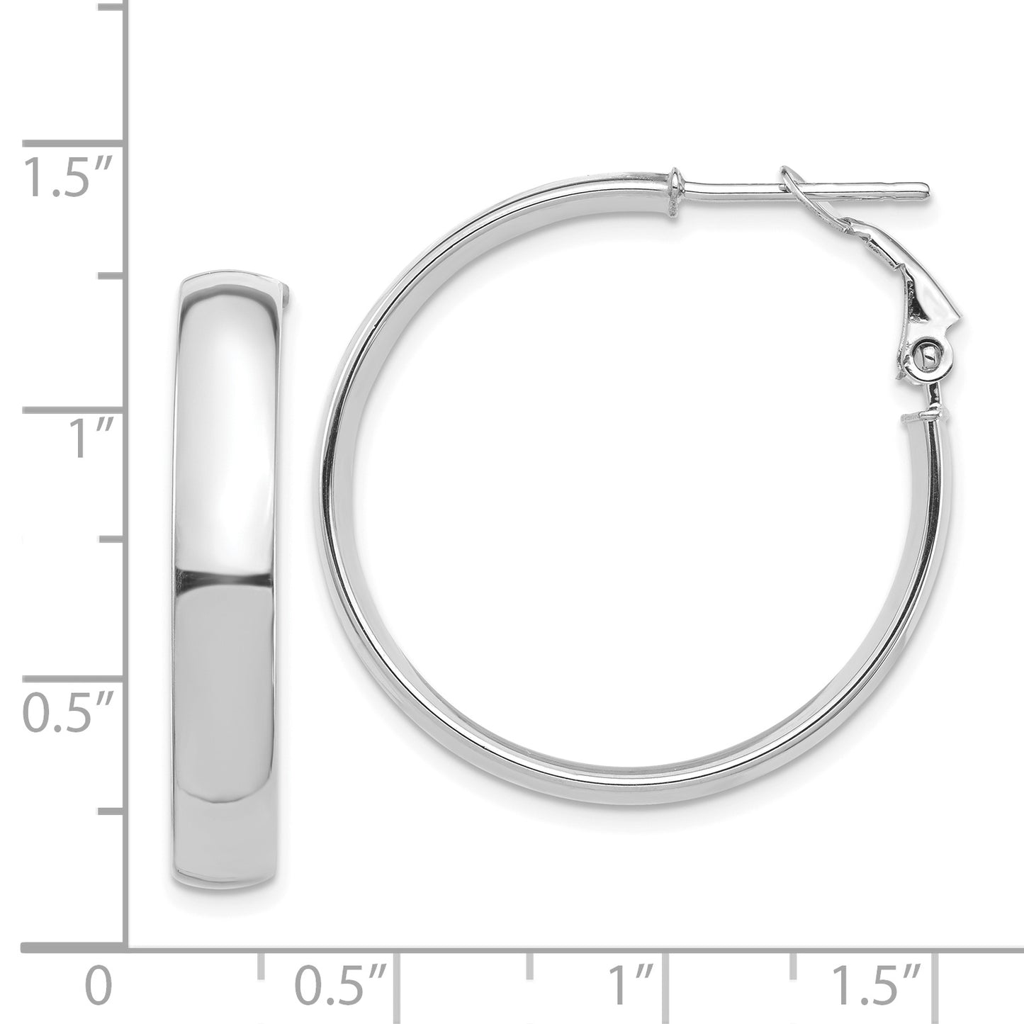 14k White Gold High Polished 5mm Omega Back Hoop Earrings