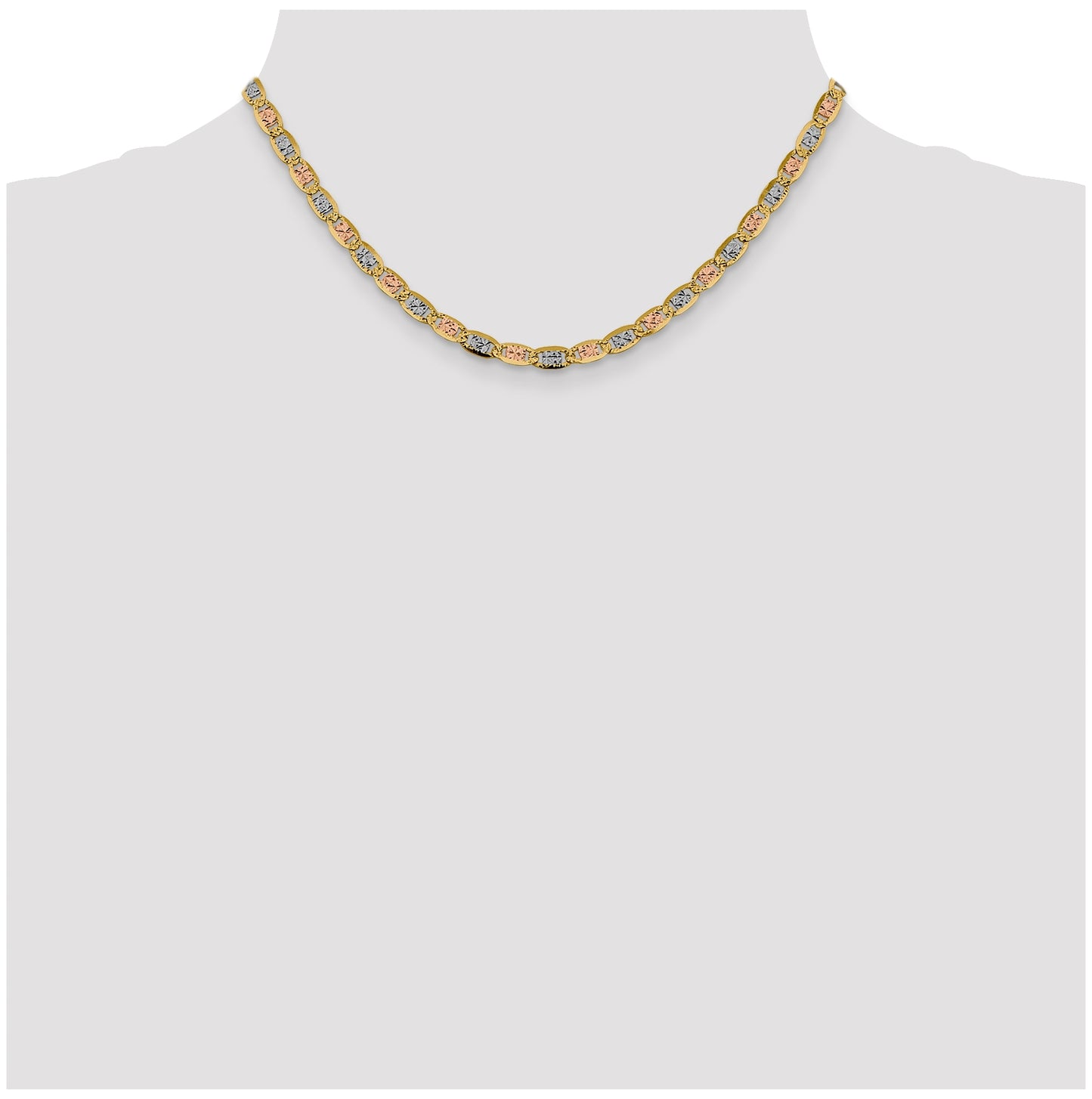 14K 16 inch 4.65mm Tri-color Pav‚ Valentino with Lobster Clasp Chain