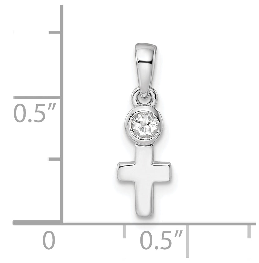 Sterling Silver Rhodium plated Polished White Topaz Cross Pendant