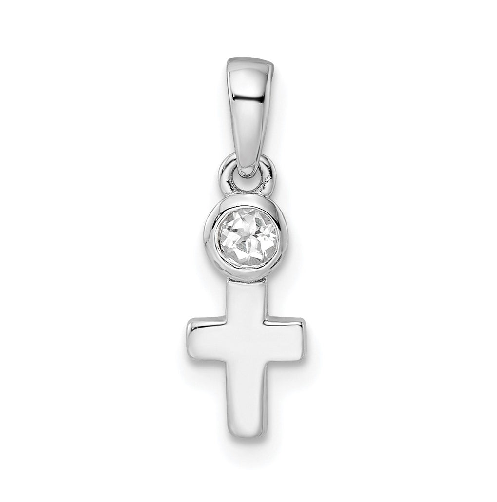 Sterling Silver Rhodium plated Polished White Topaz Cross Pendant