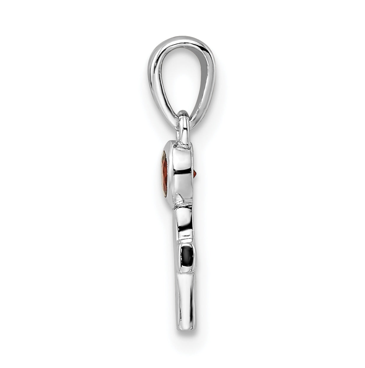 Sterling Silver Rhodium plated Polished Garnet Cross Pendant