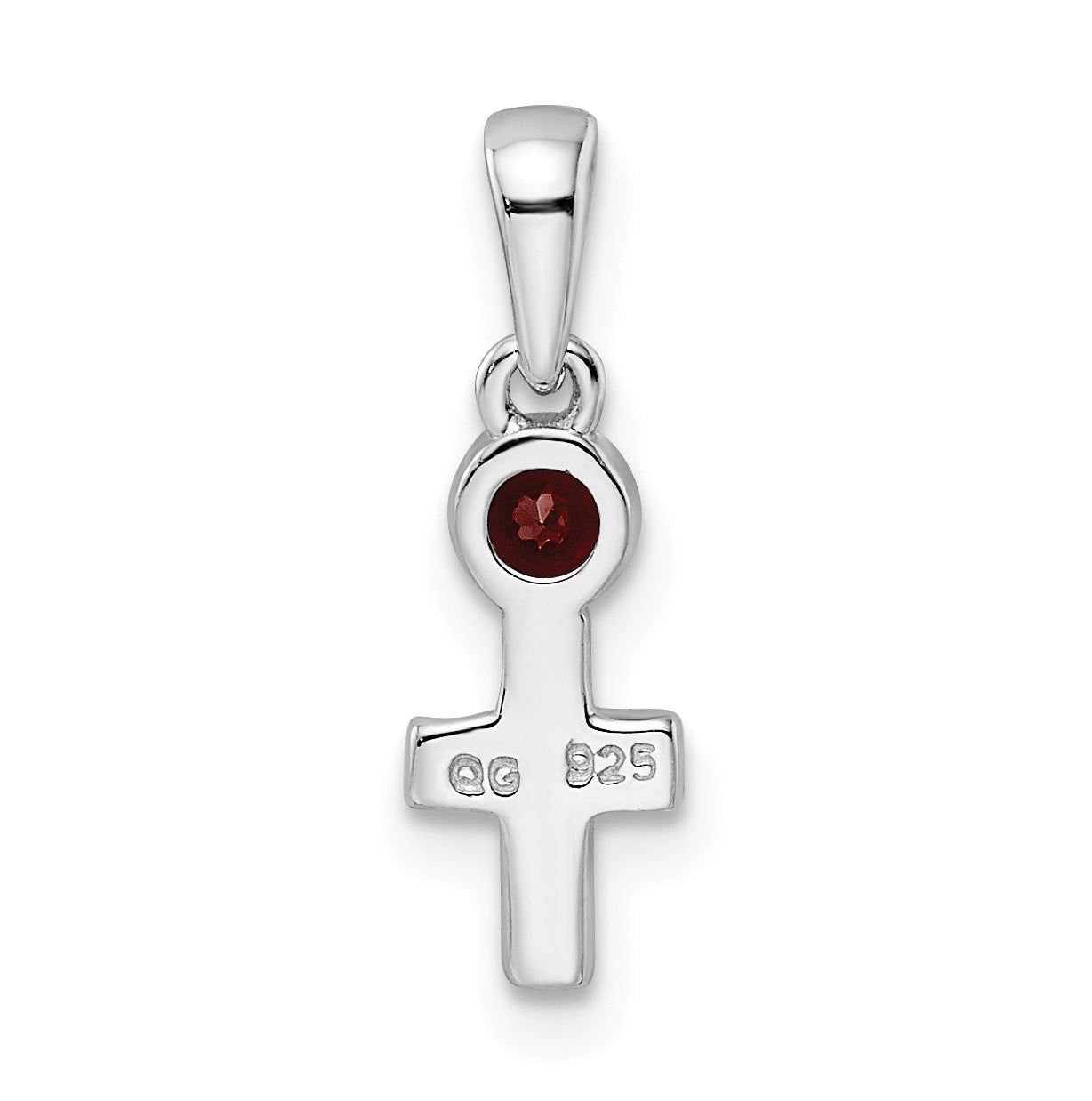 Sterling Silver Rhodium plated Polished Garnet Cross Pendant
