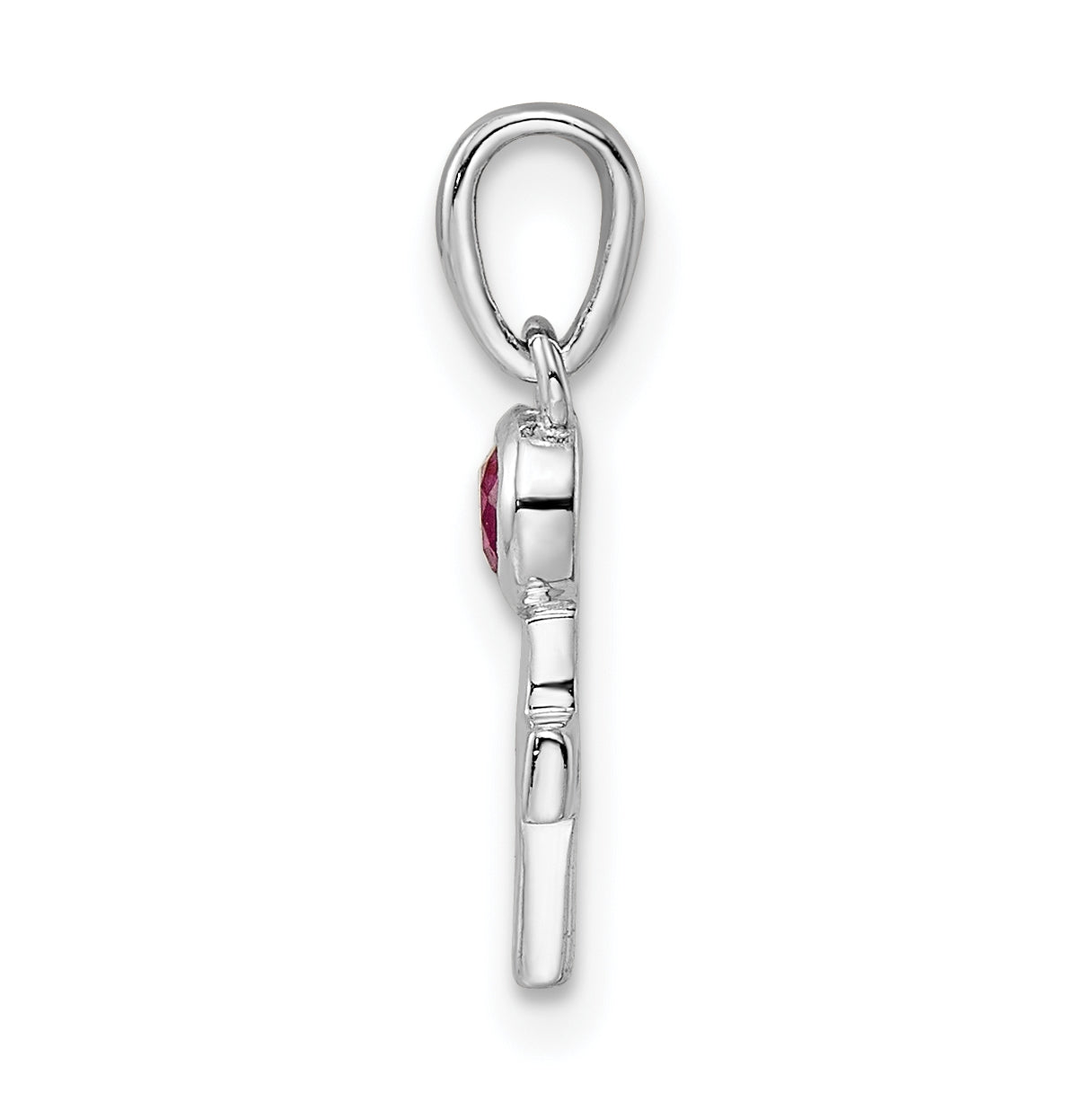 Sterling Silver Rhodium plated Polished Lab Created Ruby Cross Pendant