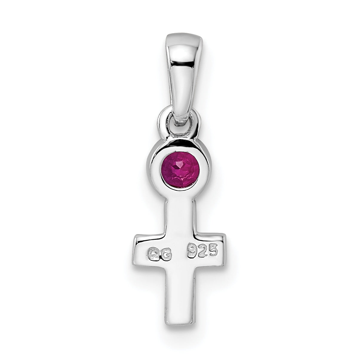 Sterling Silver Rhodium plated Polished Lab Created Ruby Cross Pendant