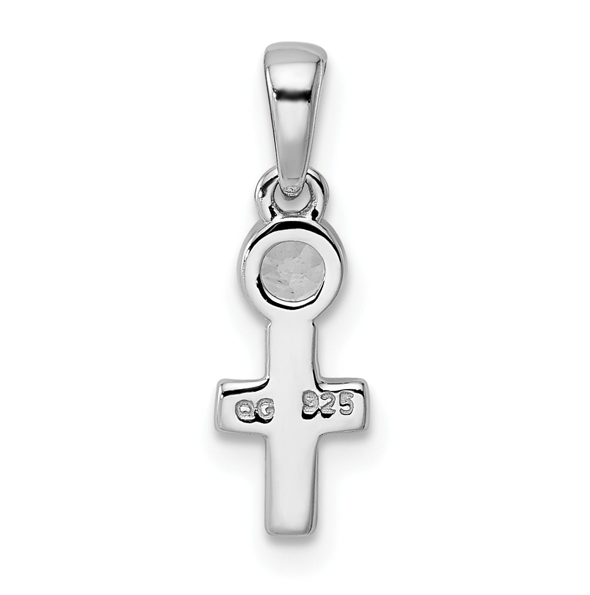 Sterling Silver Rhodium plated Polished Aquamarine Cross Pendant