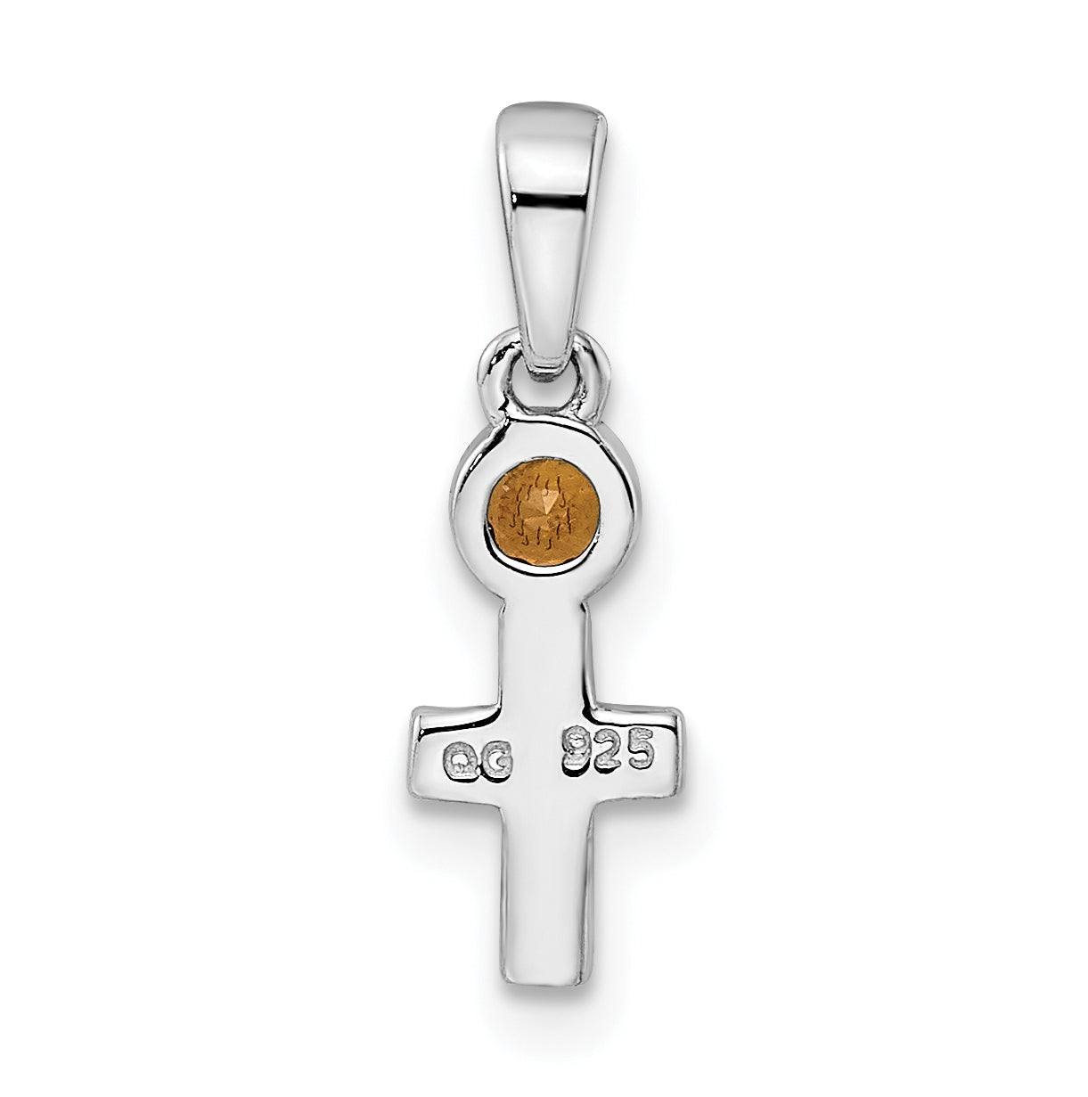 Sterling Silver Rhodium plated Polished Citrine Cross Pendant