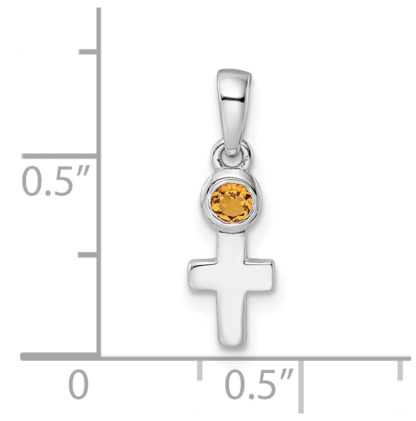 Sterling Silver Rhodium plated Polished Citrine Cross Pendant