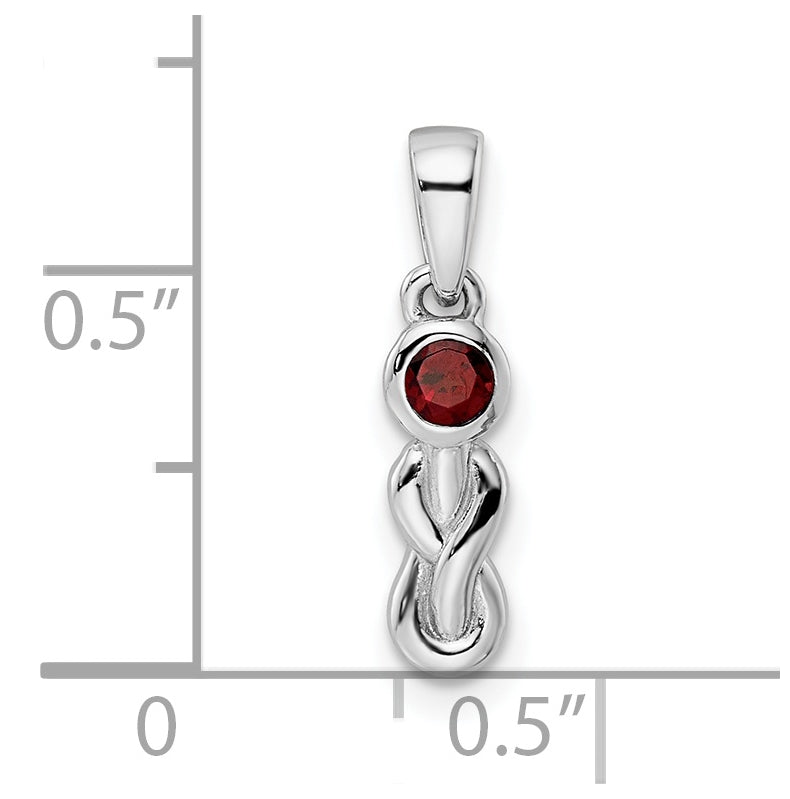 Sterling Silver Rhodium plated Polished Garnet Infinity Birthstone Pendant