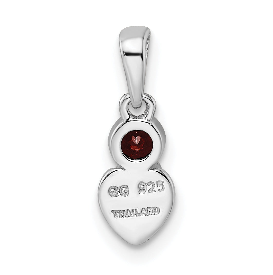 Sterling Silver Rhodium plated Polished Garnet Heart Pendant