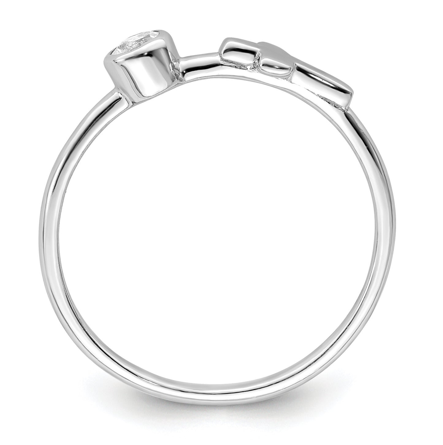 Sterling Silver Rhodium plated Polished Cross White Topaz Ring, Size 7