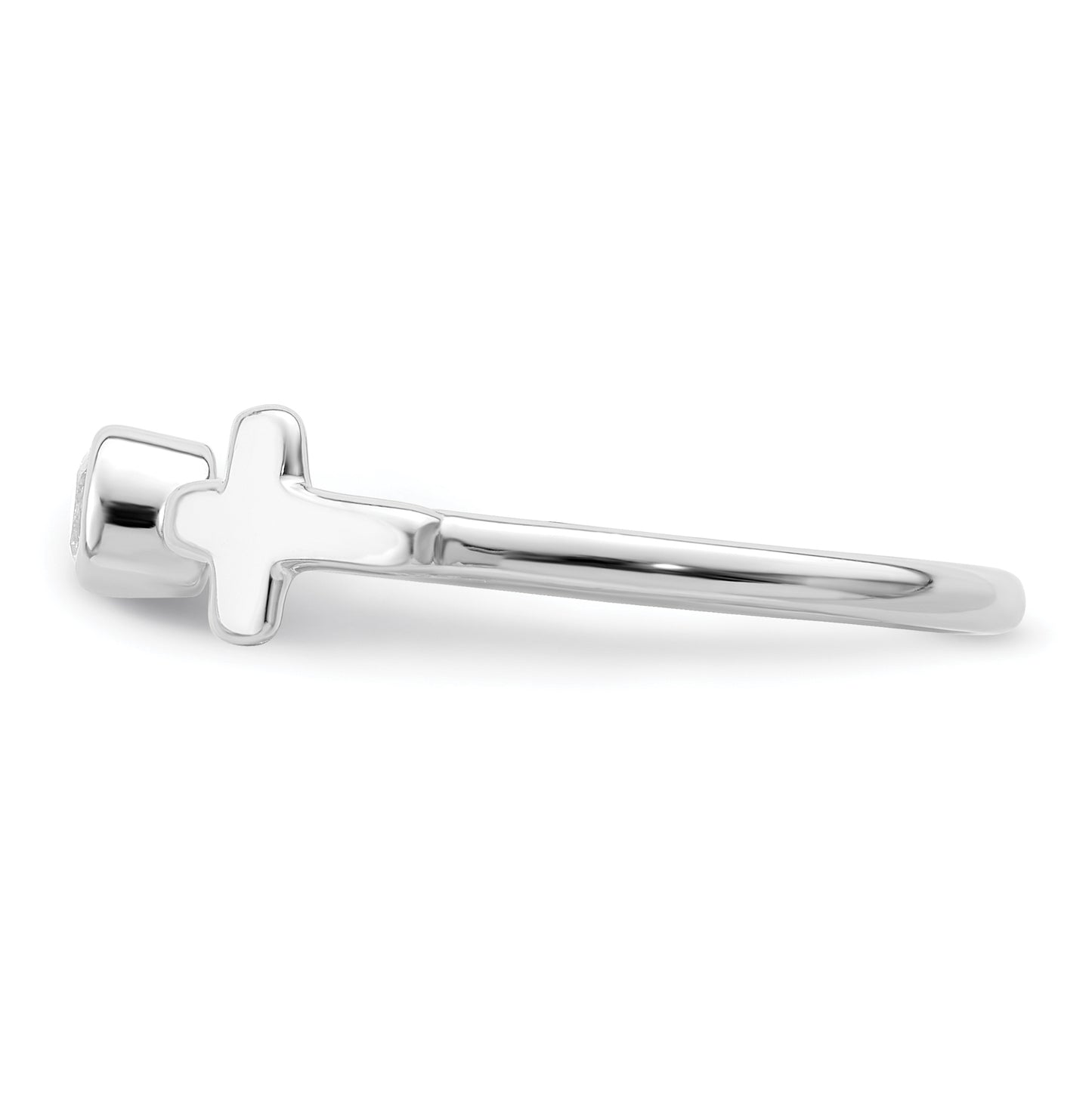 Sterling Silver Rhodium plated Polished Cross White Topaz Ring, Size 7