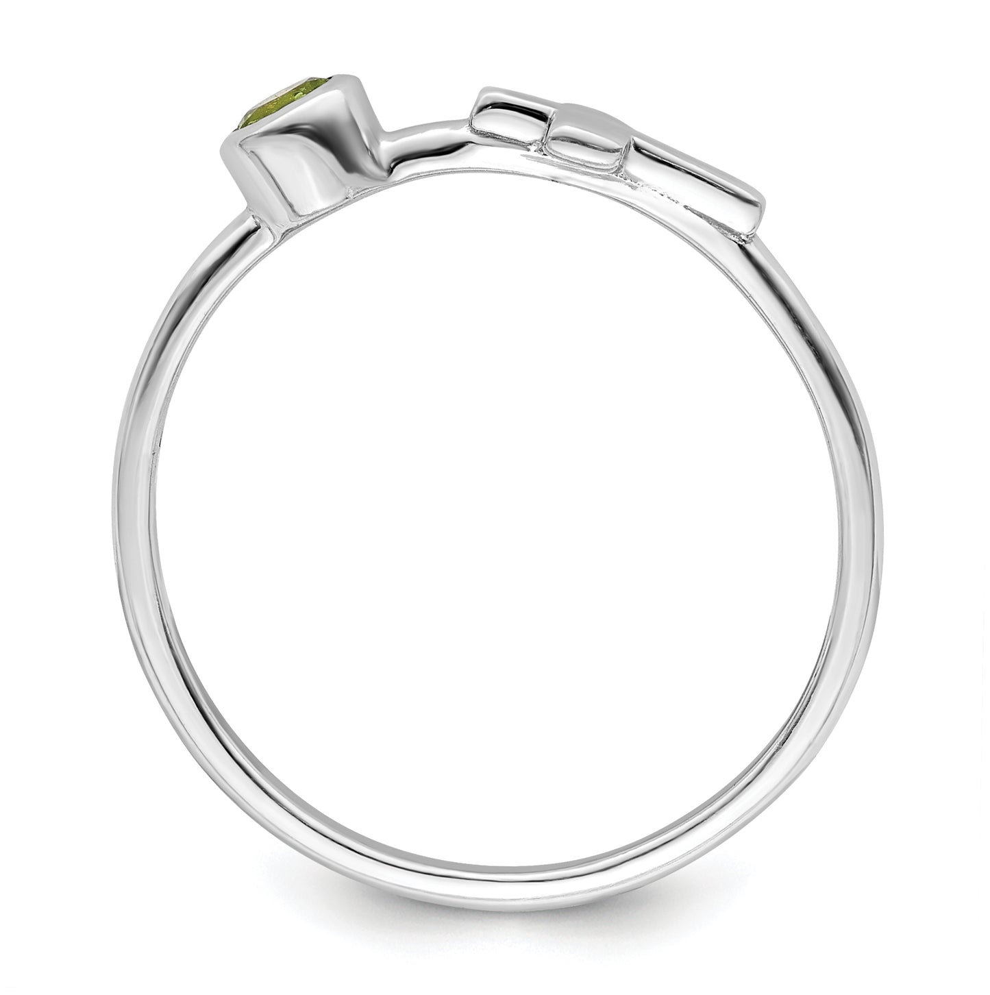 Sterling Silver Rhodium plated Polished Cross Peridot Ring, Size 7