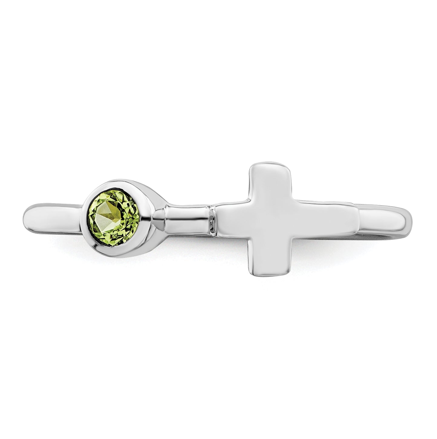 Sterling Silver Rhodium plated Polished Cross Peridot Ring, Size 8