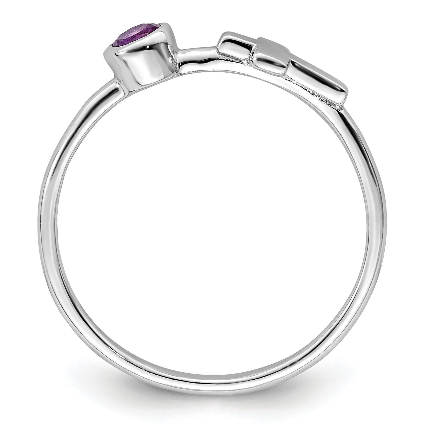 Sterling Silver Rhodium plated Polished Cross Amethyst Ring, Size 6