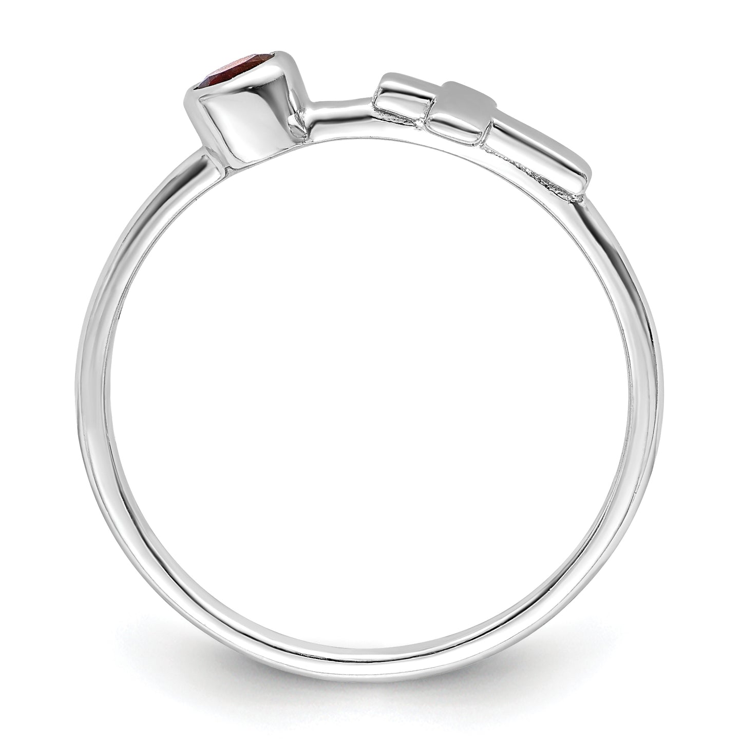 Sterling Silver Rhodium plated Polished Cross Garnet Ring, Size 6