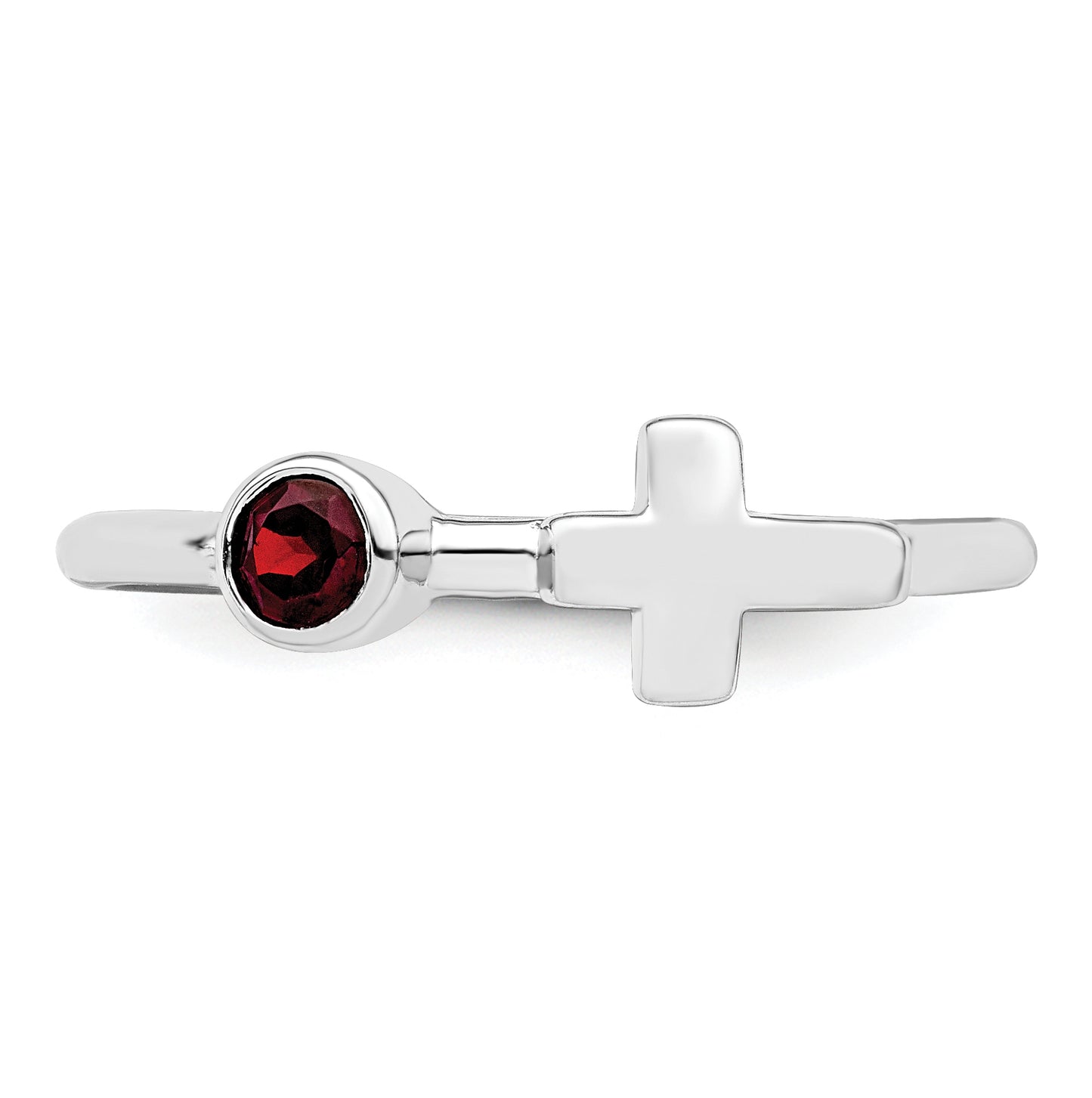 Sterling Silver Rhodium plated Polished Cross Garnet Ring, Size 6