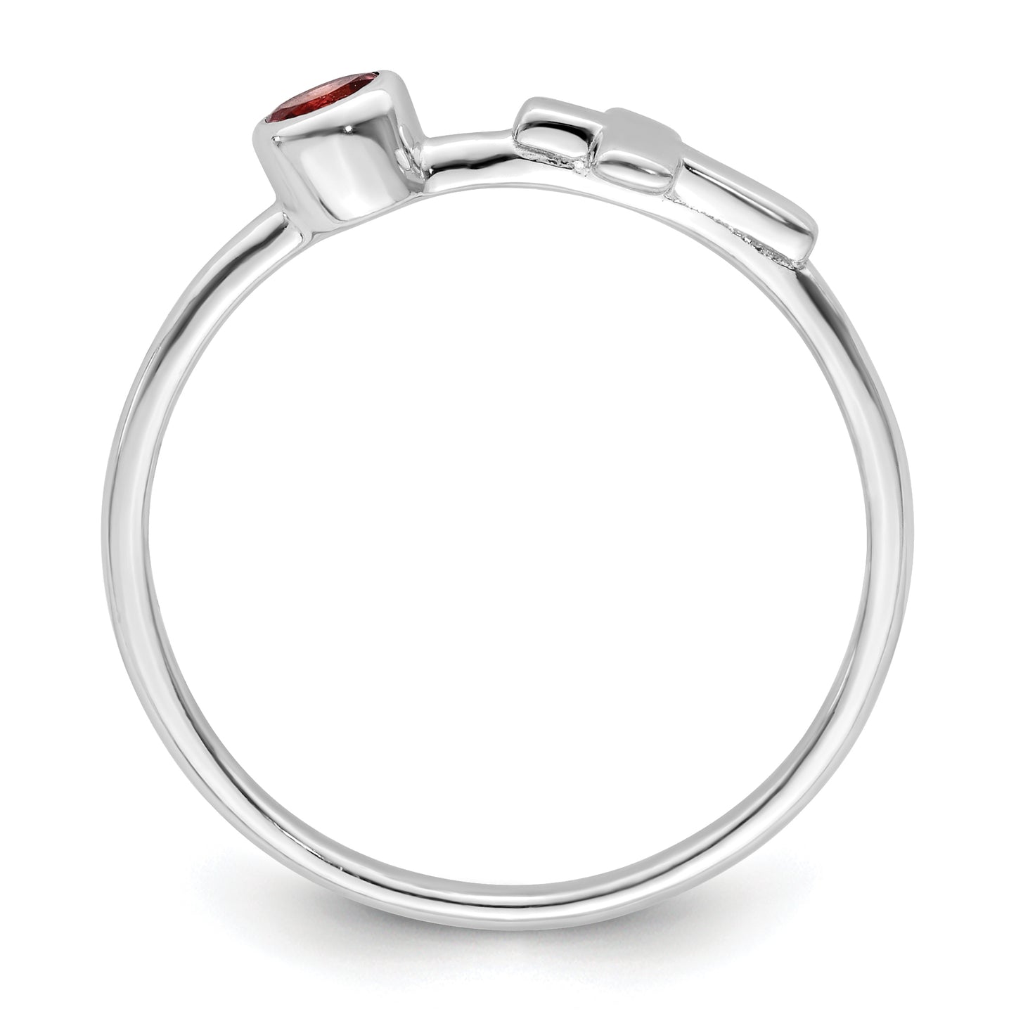 Sterling Silver Rhodium plated Polished Cross Lab Created Ruby Ring, Size 8