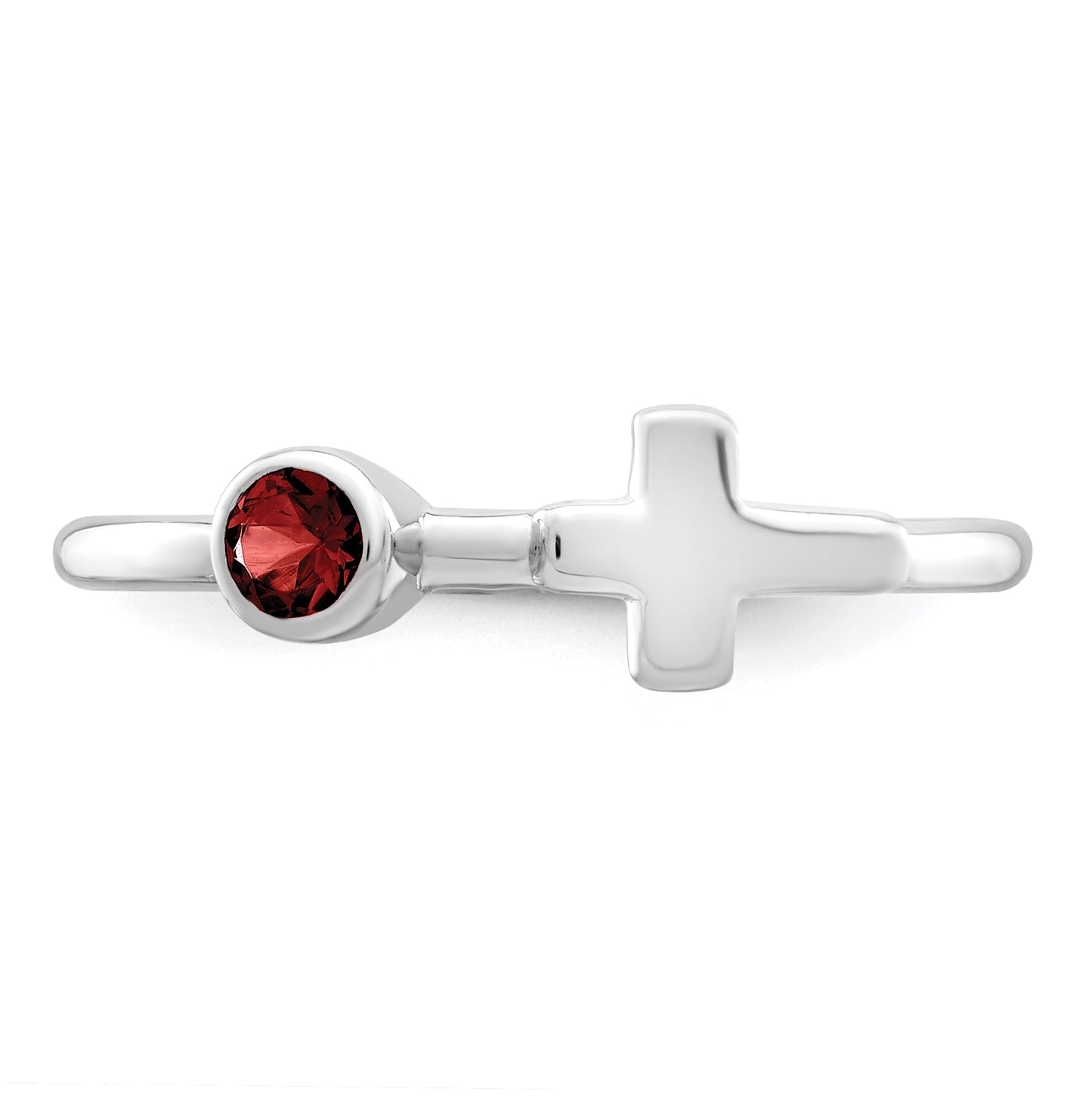 Sterling Silver Rhodium plated Polished Cross Lab Created Ruby Ring, Size 6