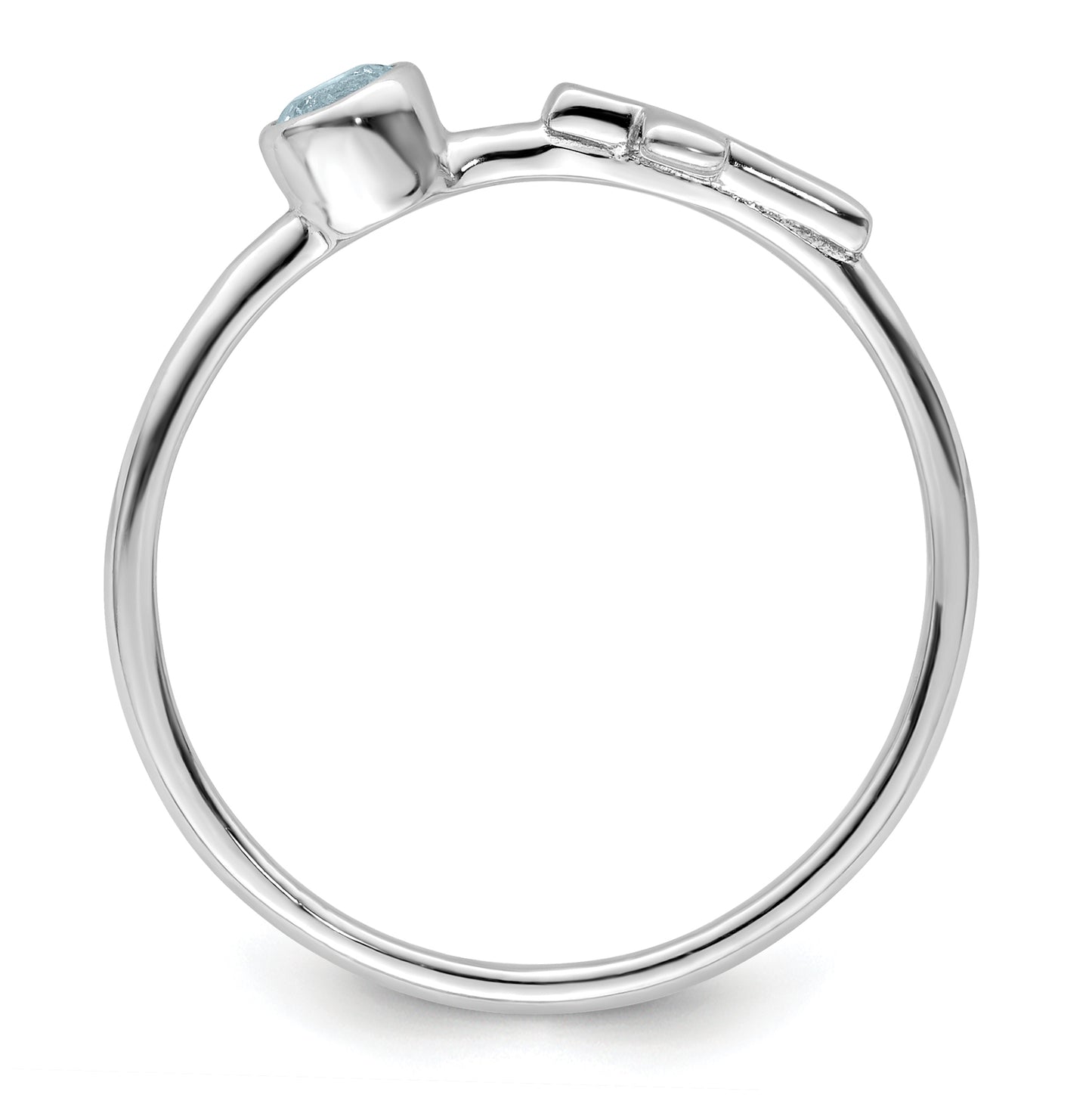 Sterling Silver Rhodium plated Polished Cross Aquamarine Ring, Size 7