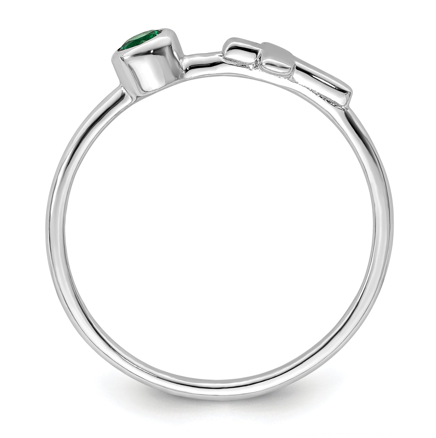 Sterling Silver Rhodium plated Polished Cross Lab Created Emerald Ring, Size 7