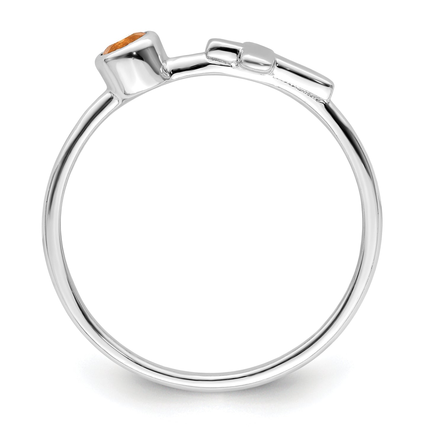 Sterling Silver Rhodium plated Polished Cross Citrine Ring, Size 6