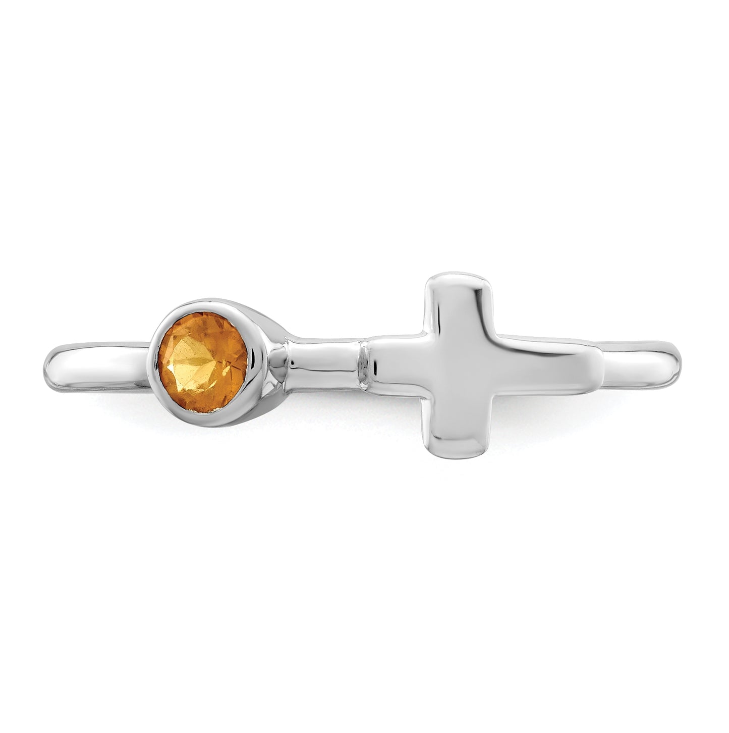 Sterling Silver Rhodium plated Polished Cross Citrine Ring, Size 6