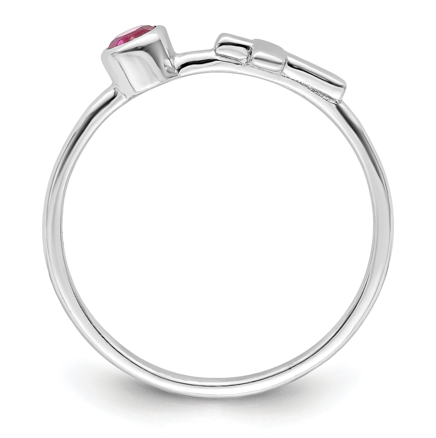Sterling Silver Rhodium plated Polished Cross Pink Tourmaline Ring, Size 7