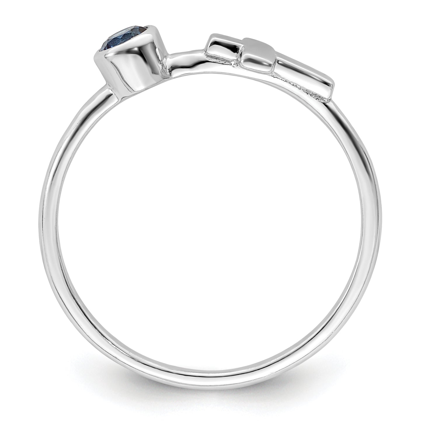 Sterling Silver Rhodium plated Polished Cross Lab Created Sapphire Ring, Size 7
