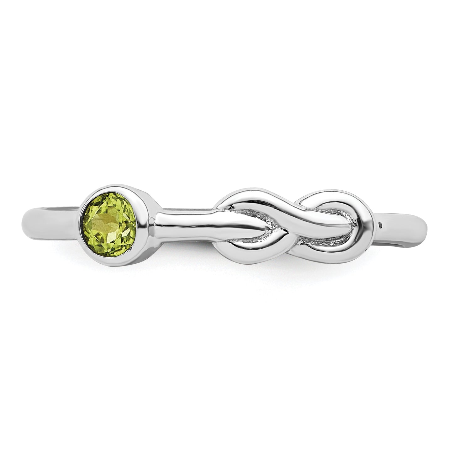 Sterling Silver Rhodium plated Polished Infinity Peridot Ring, Size 7