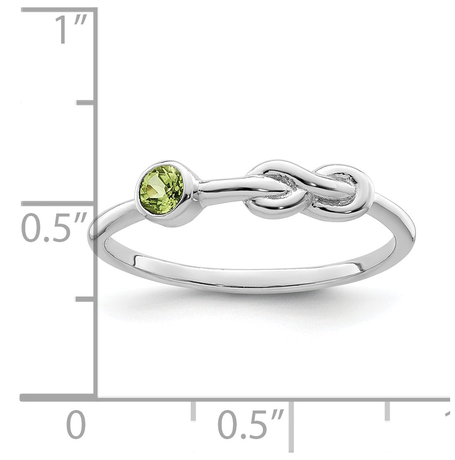 Sterling Silver Rhodium plated Polished Infinity Peridot Ring, Size 7
