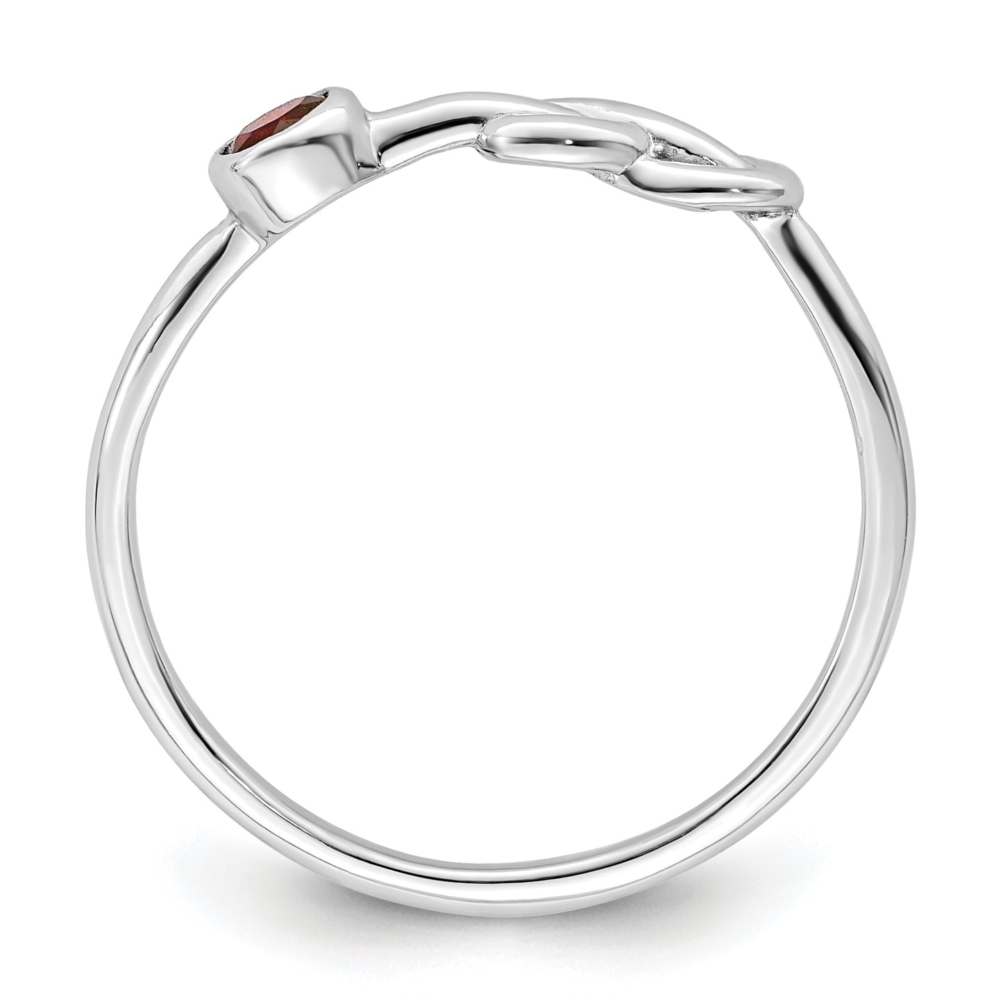 Sterling Silver Rhodium plated Polished Infinity Garnet Ring, Size 7