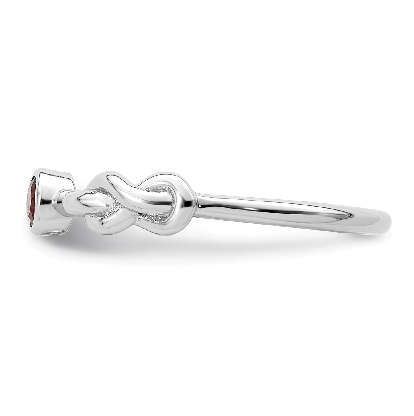 Sterling Silver Rhodium plated Polished Infinity Garnet Ring, Size 8