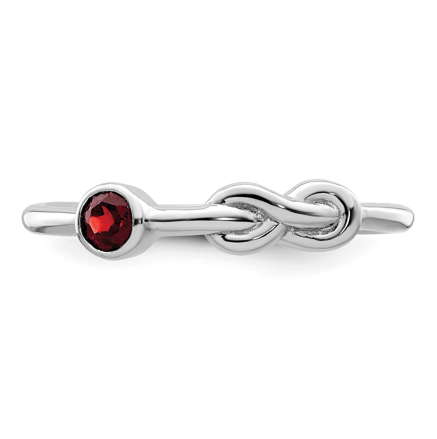 Sterling Silver Rhodium plated Polished Infinity Garnet Ring, Size 7