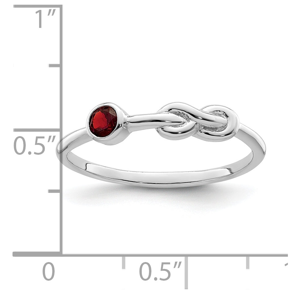 Sterling Silver Rhodium plated Polished Infinity Garnet Ring, Size 8
