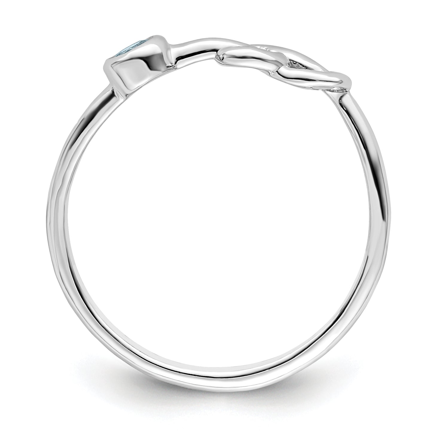Sterling Silver Rhodium plated Polished Infinity Aquamarine Ring, Size 8