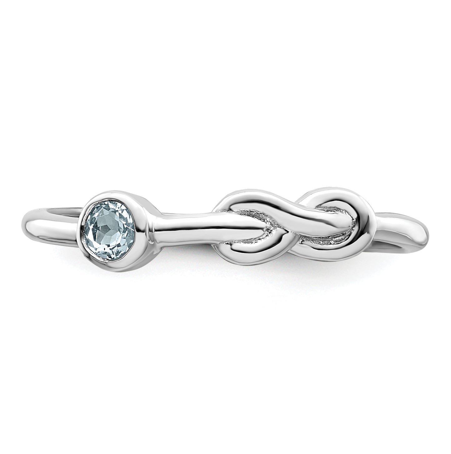 Sterling Silver Rhodium plated Polished Infinity Aquamarine Ring, Size 7