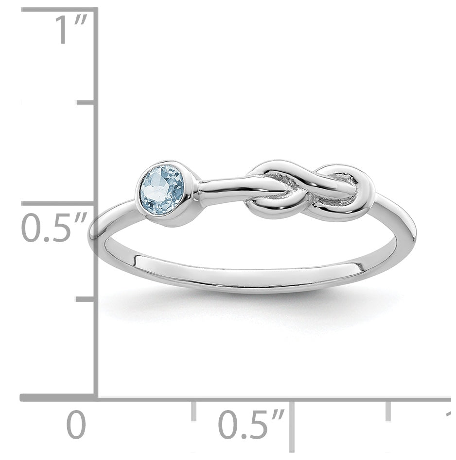Sterling Silver Rhodium plated Polished Infinity Aquamarine Ring, Size 7