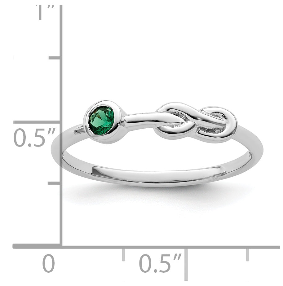 Sterling Silver Rhodium plated Polished Infinity Lab Created Emerald Ring, Size 7