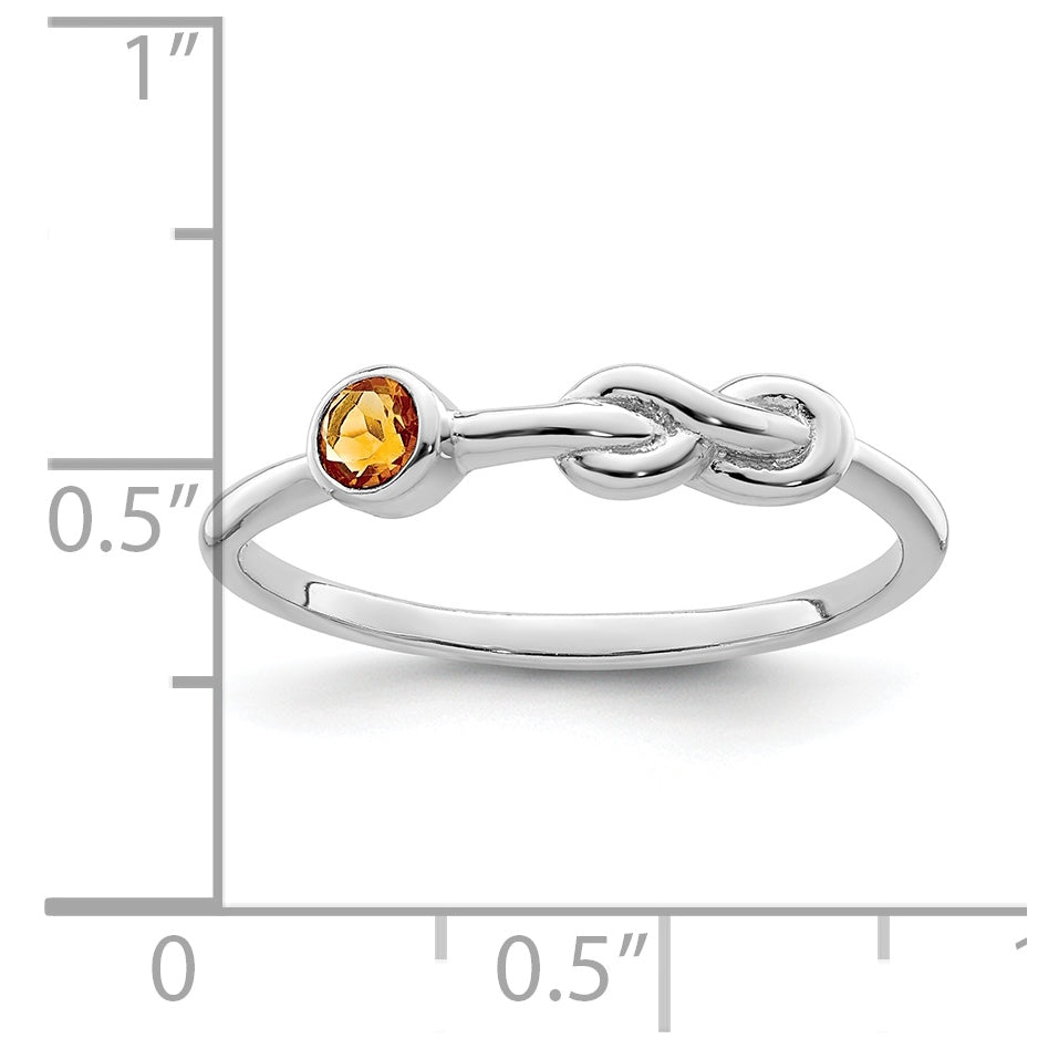 Sterling Silver Rhodium plated Polished Infinity Citrine Ring, Size 8