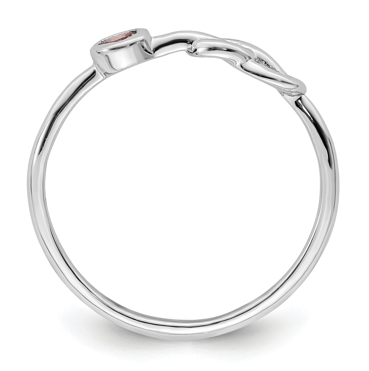 Sterling Silver Rhodium plated Polished Infinity Pink Tourmaline Ring, Size 6