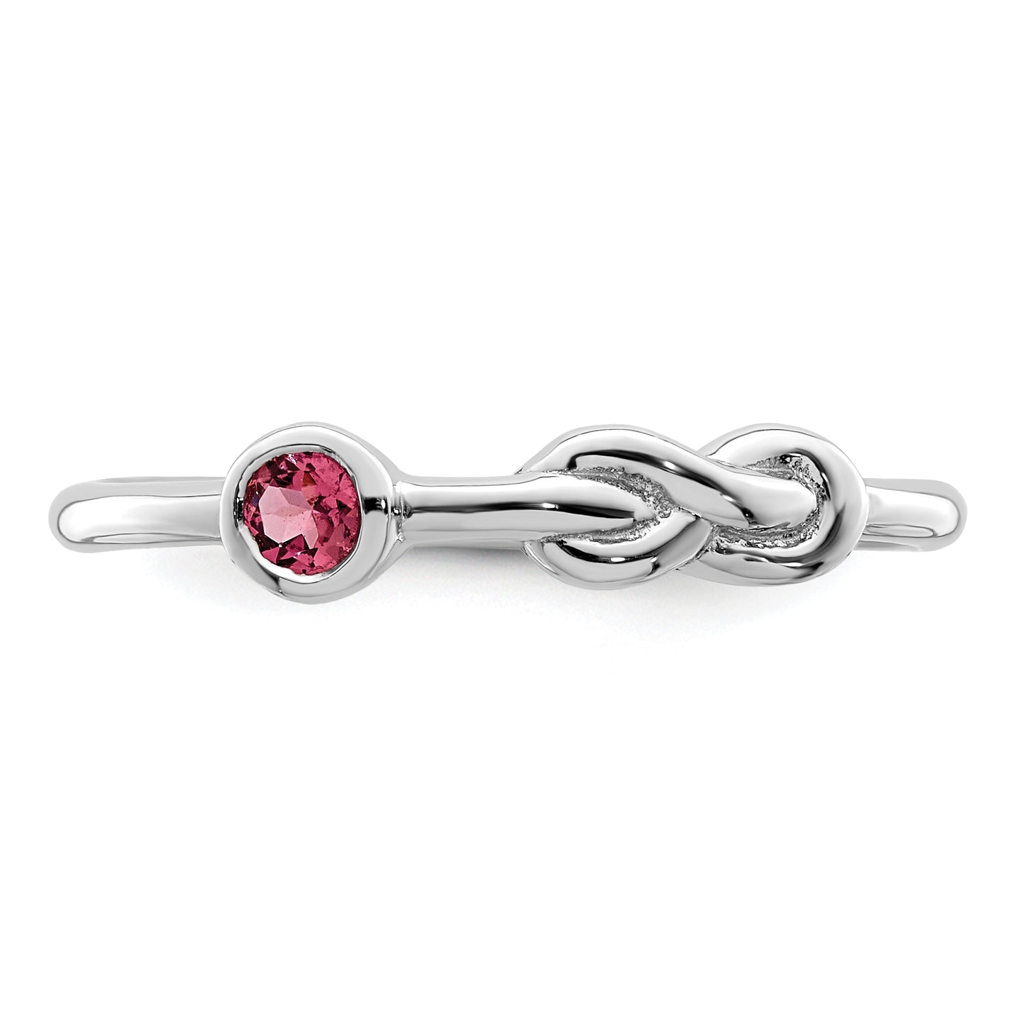 Sterling Silver Rhodium plated Polished Infinity Pink Tourmaline Ring, Size 8